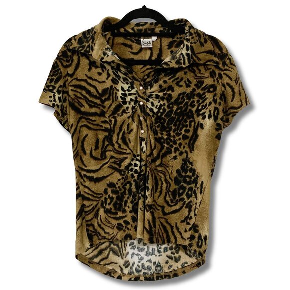 SASH Vintage leopard print short sleeve top ~ SMALL MEDIUM rockabilly goth shirt - Picture 3 of 14